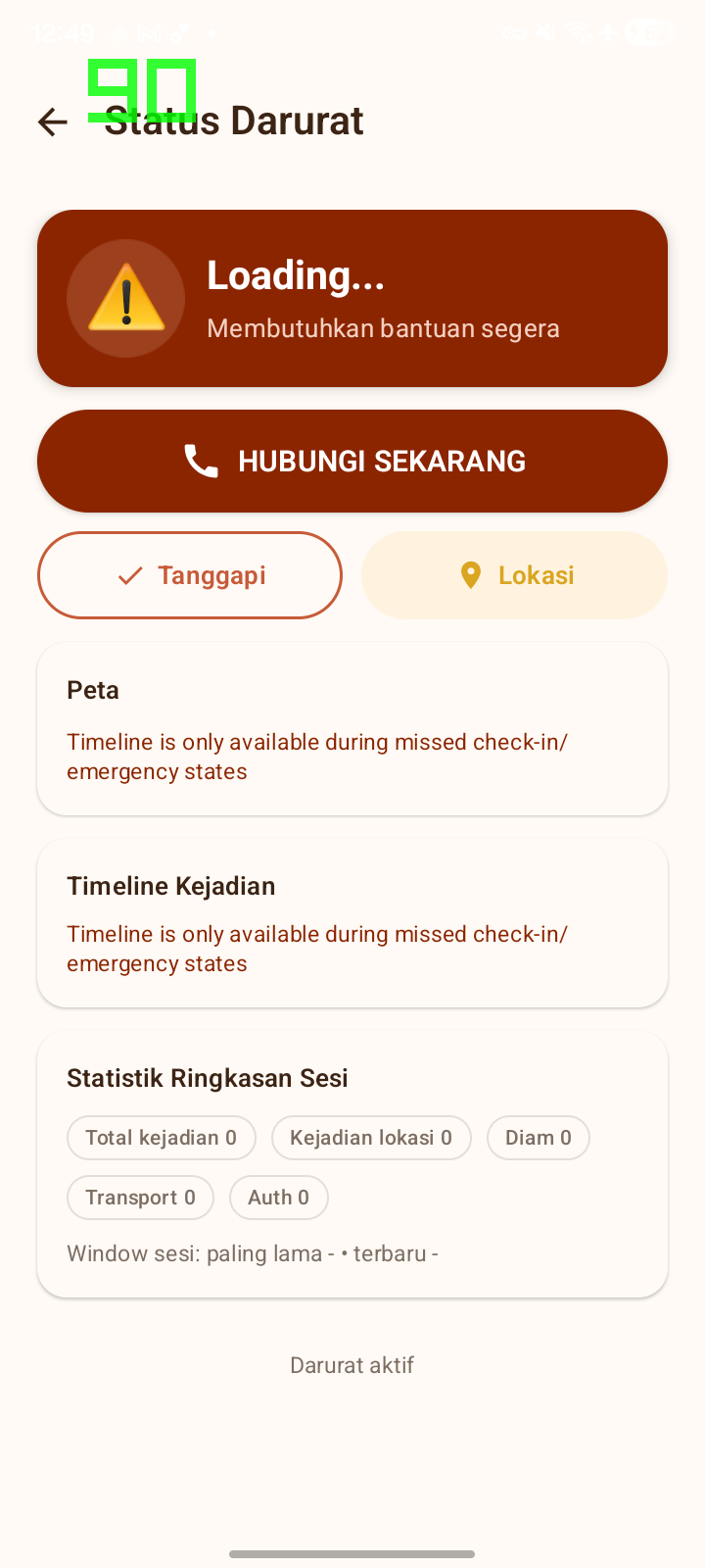Tampilan darurat Sgap saat notifikasi aktif