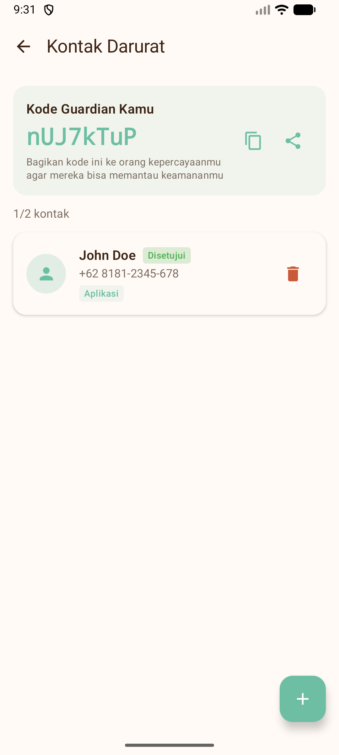 Tampilan manajemen wali di Sndirian